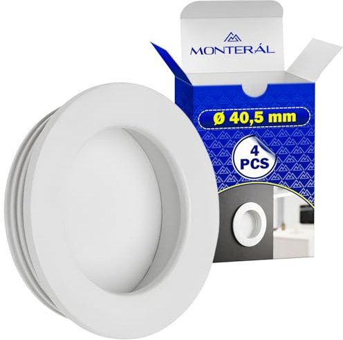 MONTERAL 4 Pezzi Incasso Maniglia per Porta Scorrevole Ø 40,5 mm | Maniglia Scomparsa Realizzato in Lega di Zinco e Alluminio Colore Bianco - Garanzia di 10 Anni - MONTERAL