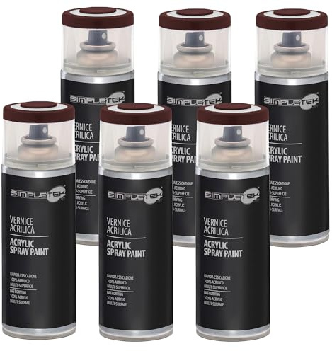 SIMPLETEK - 6X Bomboletta Vernice Spray Acrilico Marrone Cioccolato RAL 8017 Universale Multimateriale Rapida Asciugatura Interni Esterni 400ml (kit 6 pezzi)
