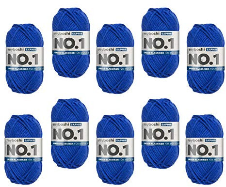 myboshi No.1 Wolle zum Häkeln und Stricken, Schnellstrickgarn, langlebige Mützenwolle, Strickwolle, Häkelwolle, mulesing-frei, 50g, Ll 55m Blau (Saphir) 10 Knäuel