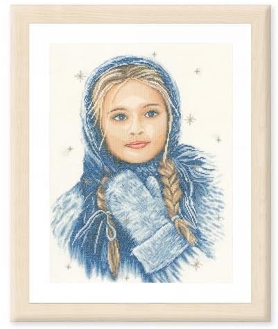 Lanarte Counted Cross Stitch Kit Winter Girl (Linen), Fabric, Assorted, 32 x 22.5 x 2 cm