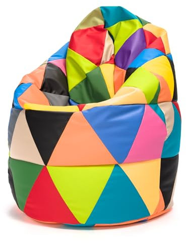 Ecopuf Sitzsack XL Patchwork - Outdoor und Indoor Kunstleder BeanBag mit Anti-Verlust Reißverschluss - 85x135 cm
