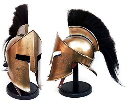 Medieval Armour King Leonidas Greek Spartan 300 Roman Helmet on Wooden Stand by Hanzlacollection
