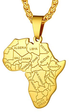 Richsteel Gold Afrika Landkarte Anhänger herren Anhänger mit 55cm+5cm Weizenkette für Vatertag Weihnachten