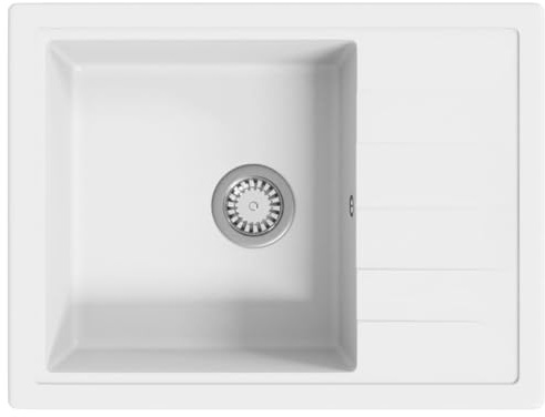 vidaXL Lavello da Cucina con Foro Troppopieno Ovale Lavabo Lavandino Scarico Lavamano Catino Lavatoio Accessori Arredo Mobili Bianco in Granito