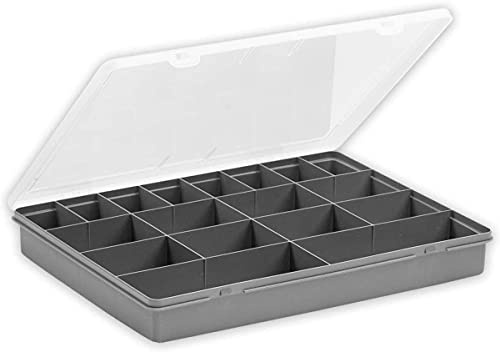3 x 5.02 38cm 18 Division Large Plastic Organiser Storage Box Case, Upcycled Grey/Clear