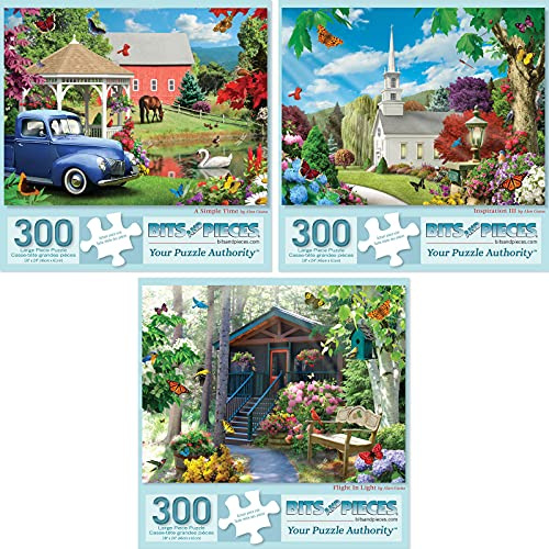 Bits and Pieces 3 Puzzle-Set – 300 Teile Puzzles für Erwachsene – Rustikales Amerika-Set – 45,7 x 61 cm große Puzzles – Chruch Farm Cabin – zufällige gestanzte Teile Nr. 2 sind gleich