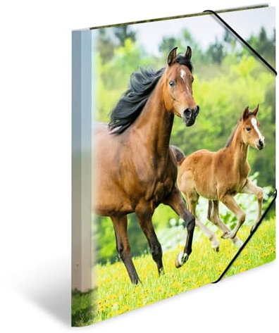 HERMA Sammelmappen A4 Pferde Set, 3 Stück, Kinder Eckspanner-Mappen aus Kunststoff mit Tier Motiv, Gummizug, Innenklappen und Innendruck für Jungen und Mädchen
