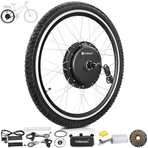 Voilamart 26 Rear Wheel Electric Bike Conversion Kit, 48V 1500W E-Bike Powerful Hub Motor Kit with Intelligent Controller and PAS System, Restricted to 250W for Road Bike