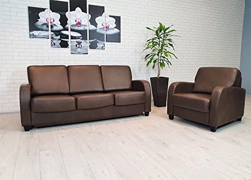 Quattro Meble Echtleder Sofagarnitur Lisbona FS 3 er Sofa 190 cm + Sessel Ledersofa Echt Leder Couchgarnitur Möbel Leder Granada Chocolate