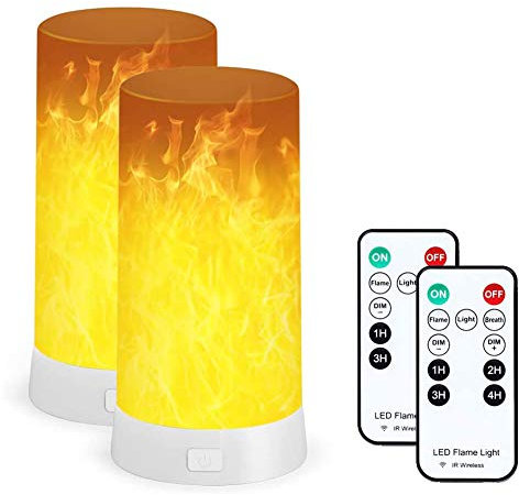 PDGROW 2 Sätze LED Flamme Lampe mit Fernbedinung, USB Wiederaufladbare Flammeneffekt Nachtlicht Wasserdicht Flammen Lampe für Weihnachten, Halloween, Party, Innen/Außenbereich