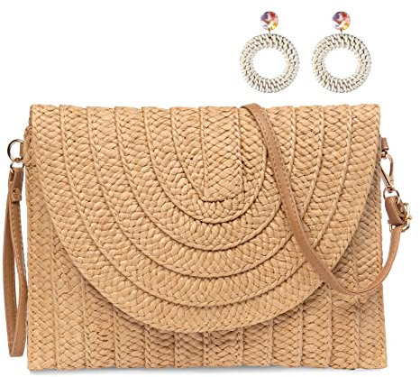 YYIHER Straw Clutch Bags for Women Shoulder Bag Summer Purse Woven Beach Bags, Brown