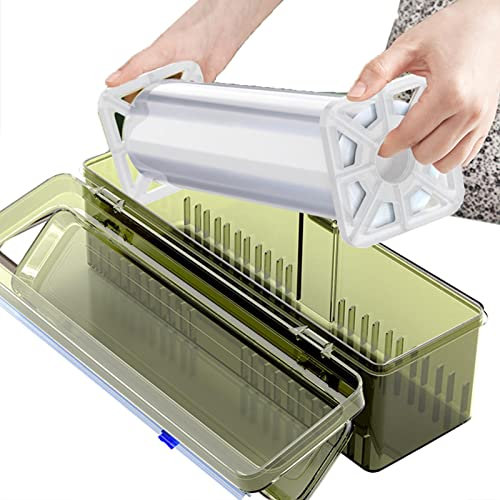 Dificato Dispenser per alimenti | Porta rotolo di pellicola trasparente con taglierina scorrevole per cucina, dispenser trasparente ricaricabile per pellicola di alluminio, carta cerata, taglio fluido