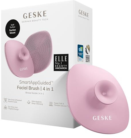 GESKE | SmartAppGuided™ Facial Brush 4 in 1 | Gesichtsreinigungsbürste mit Griff | Weiche Bürste aus Silikon | professionelle Gesichtsreinigung | Gesichtsreinigungsgerät | Hautreinigung