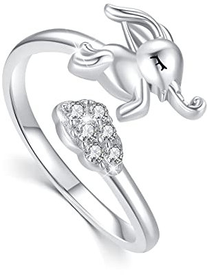 Elefanten Ring Silber, Tierring 925 Sterling Silber Schmuck Verstellbar Open Tier Ring für Damen und Mädchen