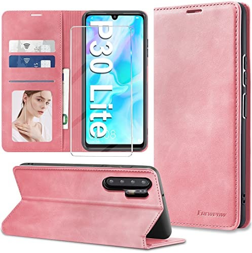 Neue Edition: Stoßfeste Leder Hülle für Huawei P30 Lite - Klappbar mit Schutzfolie