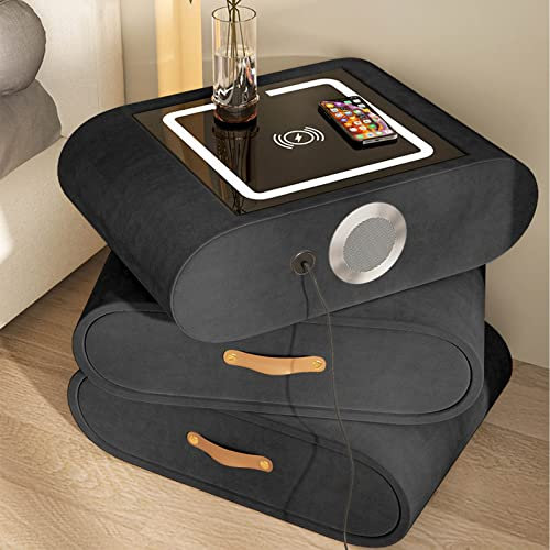 LED Light Bedside Table with Bluetooth Speaker - Smart Table with Adjustable Three-Color LED Light, Suitable for Bedroom, Living Room - Black