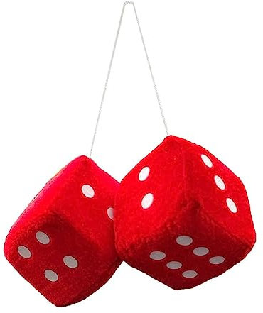 Fuzzy Plüschwürfel für Autospiegel, 1 Paar quadratische Retro-Würfel, 7,6 cm, rote Würfel mit Punkten für Auto-Innendekoration, Dekoration