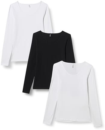 ONLY Women's Onllive Love LS O-Neck Top 3-Pack CS JRS Longsleeve T-Shirt, Black/Pack: 2 White, XS