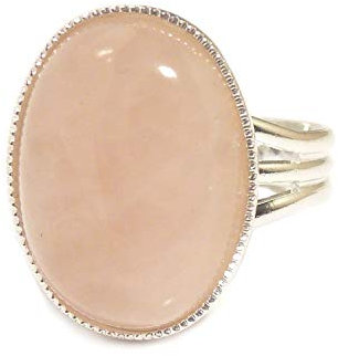 LunarraStar Women Silver Plated Rose Quartz Ring Oval Pink Gemstone 18 x 13 mm Adjustable