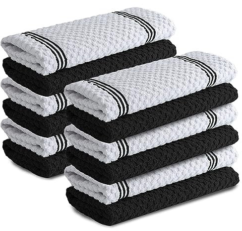 Infinitee Xclusives Premium Tea Towels | Pack of 12 | 100% Cotton |38 x 64 cm| Ultra Soft & Highly Absorbent | Terry Dish Towels for Kitchen, Bar & Daily Household Cleaning Use |Storm Black|