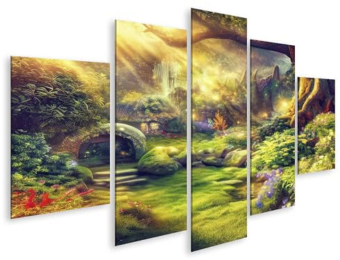 islandburner Bild auf Leinwand Magisches Märchenhaftes Baumhaus Hobbit Waldland Sonnenschein Garten Kommende Bä Bilder Wandbilder Poster JCPO-MFP