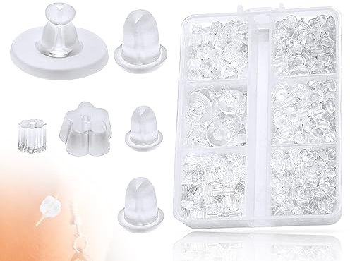 KAPSING 600 Stück Ohrring Verschlüsse Stopper Silikon, ohrstecker verschluss, Klar Gummi Ohrstopper, Weich Ohrringverschlüsse mit Box