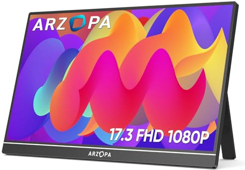 ARZOPA Monitor Portatile, 17,3 Pollici Portable Monitor, 1920x1080 FHD, IPS con HDMI/Type-C/USB-C, Mini Schermo Portatile, Doppio Altoparlante Integrato per laptop/PC/Mac/PS5 /Xbox