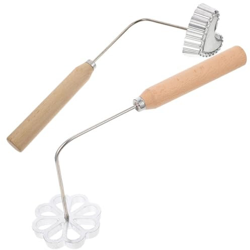 Cabilock Waffel-Rosetten-Formen 2 Bunuelos-Formen In Blumen- Und Herzform Mit Holzgriff Timbale-Rosetten-Formen Achappam-Form Aus Aluminiumlegierung Trichter-Kuchenring