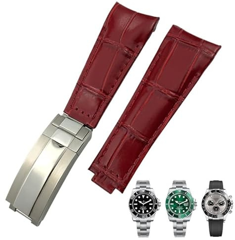 ORKDFJ Lederarmband, 20 mm, Bogenende, geeignet für Rolex Submariner GMT, Bambusnarbung, Grün, Blau, Braun, Rindsleder