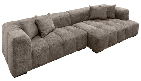Riess Ambiente Modernes XXL Ecksofa Zero Gravity 305cm Taupe Bouclé Ottomane rechts Bigsofa Couch, Eckcouch für Wohnzimmer, Polsterecke, L-Form Couch