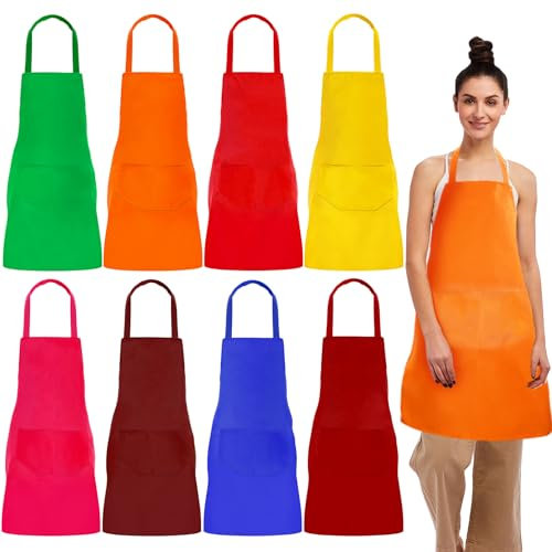 EOGRFW 8 Stück Kochschürze,Verstellbare Schürze,Küchenschürze mit 2 Taschen,Waschbare Schürzen Grillschürze,Latzschürzen für Herren und Damen,Küche Restaurant Café Gartenarbeit Malerei,8 Farben