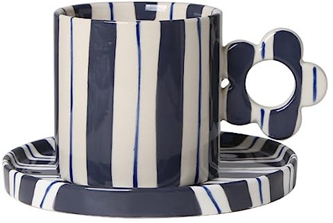 Verre Cafe Tasses à Expresso Tasses Tasse À Rayures Personnalisée Belle Poignée De Tasse En Forme De Fleur Tasse À Thé De L'après-midi Avec Soucoupe En Céramique Tasse a Thé Latte Cappuccino ( Color :