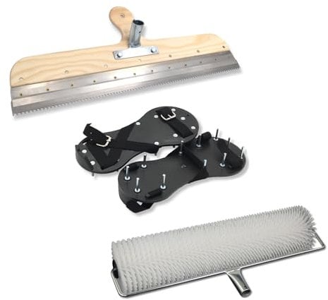 DEWEPRO® Bodenbeschichtung - Entlüftungsroller Set: Stachelwalze ø123mm x 500mm + Nagelschuhe + Stehrakel 560mm Großflächenrakel - für die Entlüftung von Bodenbeläge
