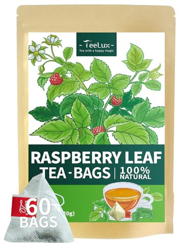 TeeLux Raspberry Leaf Tea Bags 60 Count, Pure Natural Raspberry Leaves, Caffeine Free, Healthy Herbal Tea, Biodegradable Tea Bags