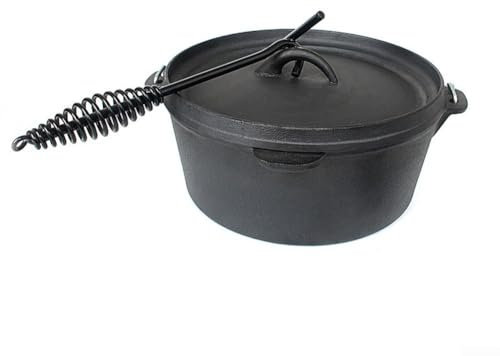 SPORTARC Gusseisen Topf Cocotte en fonte noire pour les fêtes de jardin, le camping et les barbecues (avec un sac de casserole)