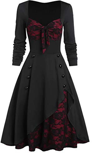 Rouingdd Renaissance Kleid Damen, Viktorianisches Mit Schnürung Corsagenkleid Kleider Elegant Trompetenärmel Große Größen Prinzessin Cosplay Dress Festlich Wikinger Kostüm Maxikleid