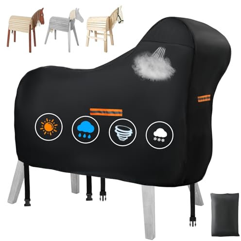 Abdeckung für Holzpferd Wasserdicht Outdoor, 420D Oxford Holzpferd für Draußen Abdeckplanen, Universal Garten-pferd Abdeckplane mit 2 Winddichten Schnallen Sichern & 4 Reflektierenden Streifen