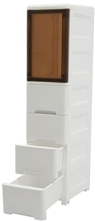 SuhoFutus Nischenregal mit Rollen, 5-Stufiger Aufbewahrungsschrank Badezimmerschrank mit 4 Schubladen, Schmales Regal aus PP-Kunststoff, Nischenschrank 25 cm Breit - Platzsparend, 25 * 38 * 107cm