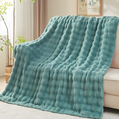 NEWCOSPLAY Doppeldecke für Couch, superweiches Flanell-Fleece, 3D-Blasen, leichte Bettdecke, für alle Jahreszeiten, Hellblaugrün, Doppelbett (152,4 x 203,2 cm)