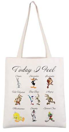 AKTAP Looney TV-Serie inspirierte Geschenke Today I Feel Looney Tragetasche, Cartoon-Charakter, Schulter für Hasen, Ente, Katze, Vogel Liebhaber, Today I Feel Tb-ht, 14.56*12.59*0.19 inches.