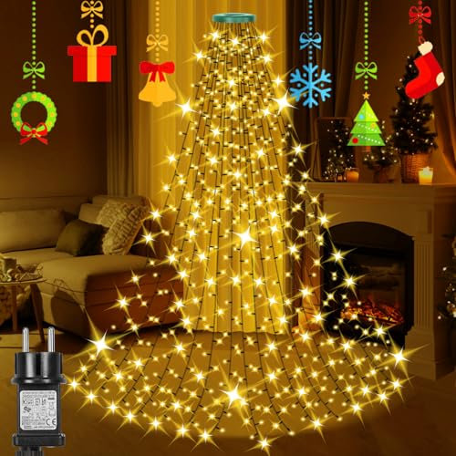 Laybasic Christbaumbeleuchtung LED Ring, 3m 480 LEDs Lichterkette Weihnachtsbaum Beleuchtung mit 8 Modi Timer, Wasserdicht LED 16 Stränge, für 220cm bis 350cm Tannenbaum, Warmweiß