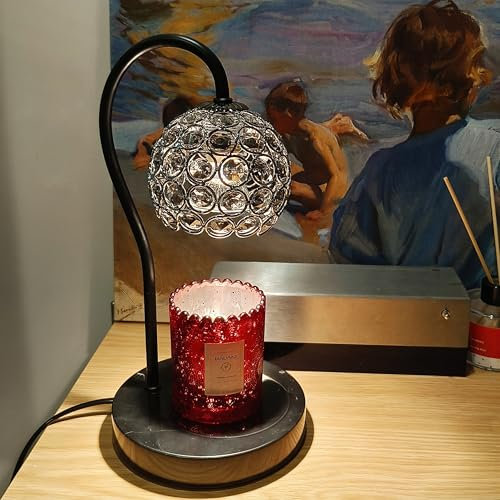 Candle Warmer Lamp, Handmade Candle Warmer with Marble Base & Adjustable Heat, Global Shape Candle Melter for Jar Candles (Black)