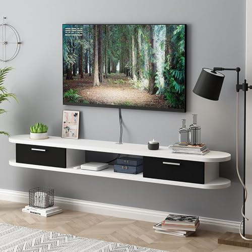 WLCNYL Modern Floating TV Unit, Entertainment Center with Storage, Wall-Mounted floating tv console, Floating Shelf for Under TV, Storage Cabinet(White+black,120 * 22 * 20cm)