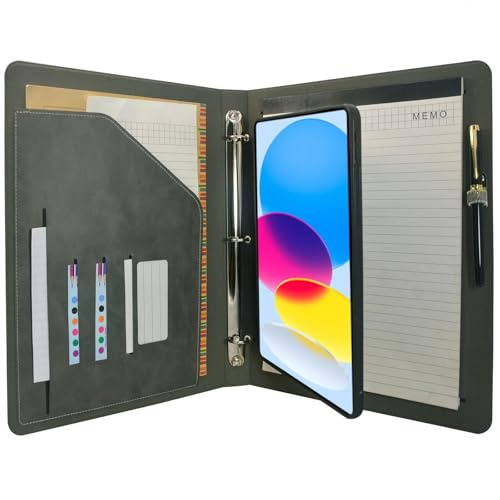 Tablet-Organizer, Portfolio-Hülle mit 3-Ringbuch, Padfolio-Aktenordner mit abnehmbarer Tablet-Halterung, kompatibel mit iPad (A16) 11. Generation 2025 / iPad 10. Generation 2022 (grau)