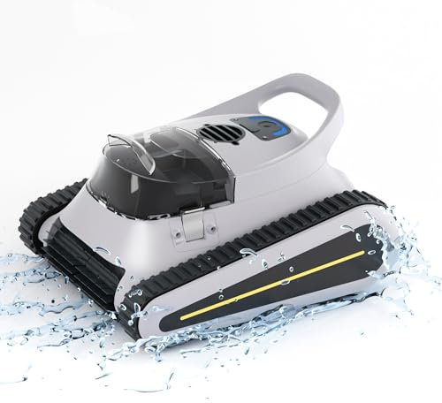 Aspirateur de Piscine sans Fil pour Piscine creusée, Robot Nettoyeur Automatique de Piscine avec Nettoyage des Murs et de la Ligne de flottaison, Gris