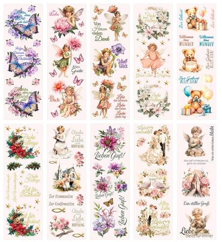 Ideen mit Herz Aqua-Transfers Deluxe | Wasserschiebefolie Kerzen | Kerzentattoo | Abziehbild | Nassschiebefolie | verschiedene Motive | 10cm x 30cm | 10 Bogen (Anlässe und Wünsche)