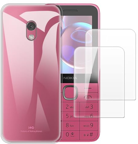 Hülle und Displayschutz für Nokia 225 4G 2024 - Durchsichtig | 2.4 Stoßfeste Hülle mit 2er-Pack gehärtetem Glas Kombiset für umfassenden Körperschutz
