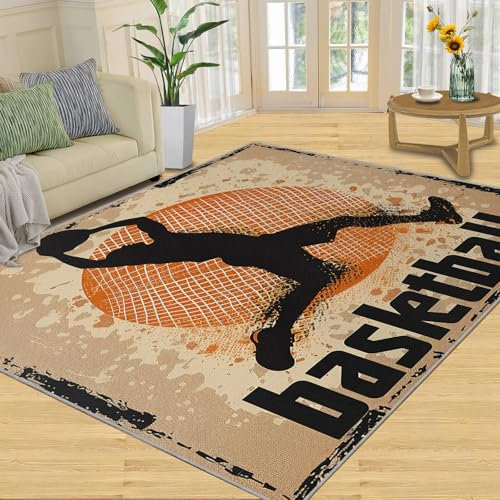 QDJKBL Slam Dunk Basketball Rug Sports Area Rugs Sports Basketball Area Carpet Basketball Player Rugs for Living Room Foldable Carpet for Bedroom Boys 80 x 150 cm