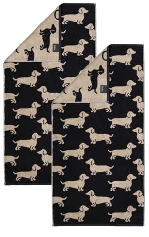 Cawö Handtuch-Set (2 Stück) – Weiche & Saugstarke Frottee Handtücher (50x100 cm) aus Baumwolle – Luxuriös & Flauschig – Ideal für Bad, Gäste, Sauna & Wellness – Hochwertige Qualität – Dackelmuster