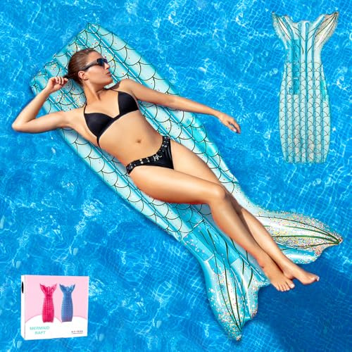 Dwafill Pool Aufblasbares Bett in Meerjungfrau Schwanzform Sommer Pool Spielzeug Tragbar Große Aufblasbare Bräunung Pool Freien Schwimmende Flöße
